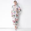 2026 New Floral Print Lace Patchwork Maxi Dress Women Elegant V Neck Long Sleeve White Casual Party Long Dresses Bohemian Robe