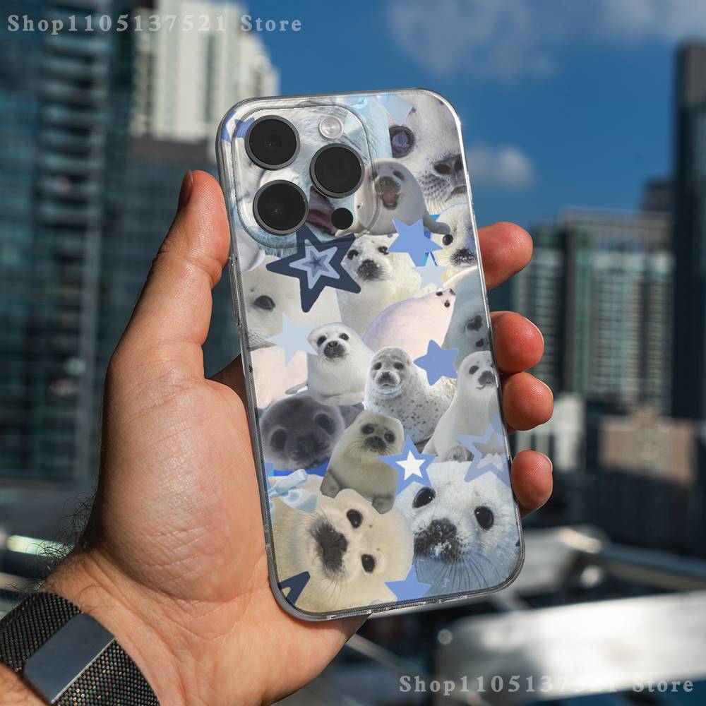 Cute Animal Seal Phone Case For iPhone 17,16,15,14,13,12,11 Pro,Max,Plus,XR,Mini,E Clear Full-coverage Soft Cover