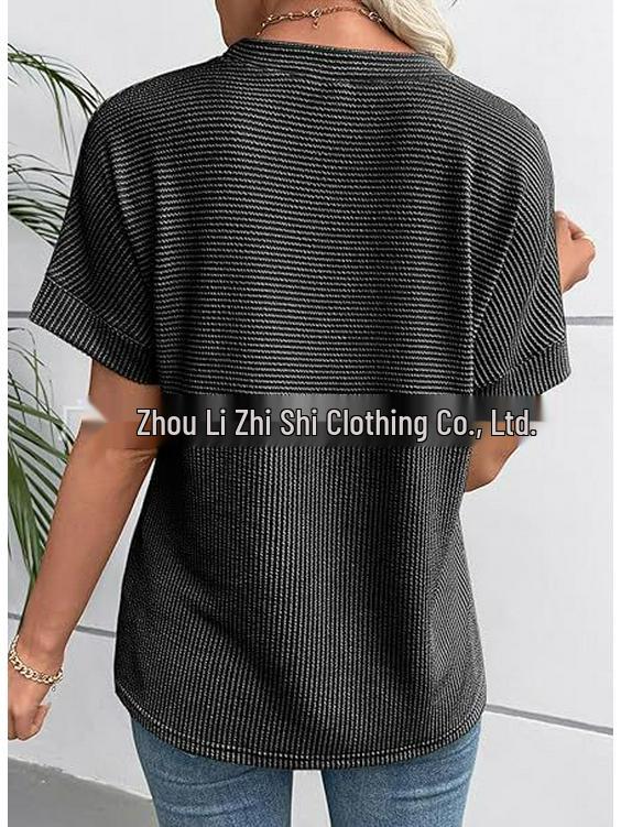2026 European & American Women's Summer Casual Solid Color Round Neck Short Sleeve Loose T-shirt