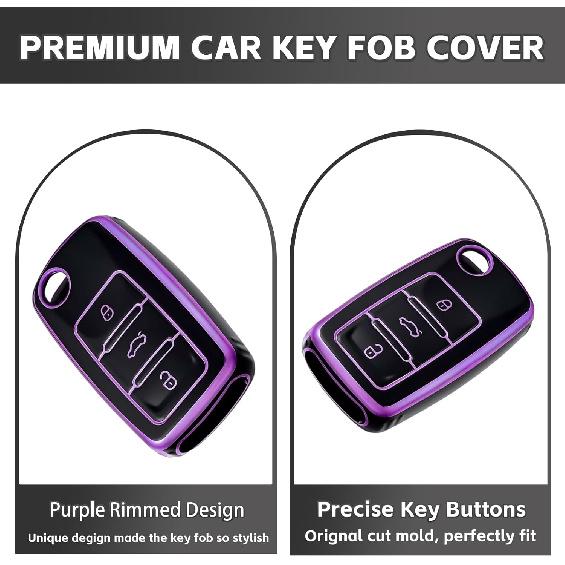 for VW Key Fob Cover with Keychain, Full Protection Key Fob Case Cover Fits for VW Volkswagen Jetta Beetle Tiguan Passat Polo Golf Car Accessories
