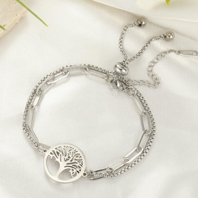 Adjustable Red Cord Bracelet With Hollow Tree Of Life Round Pendant Versatile Metal Chain Jewelry For Women And Men