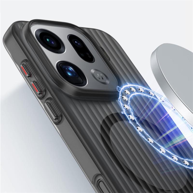 Applicable To OPPO FindX9Pro Mobile Phone Case Corrugated Grating Magnetic Suction Reno14Pro Ice Mist Anti-drop Protective Case
