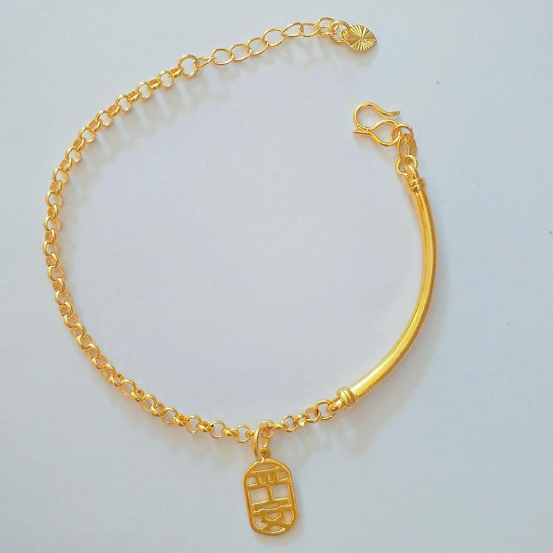 Позолоченный матовый латунный браслет-манжета с подвеской «Фу» Женский дизайн