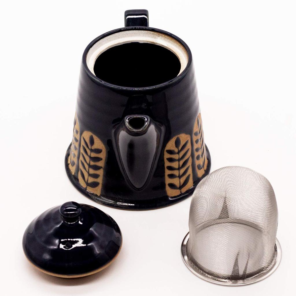 Mino Ware Pot, Approx. 450ml, Laurel Design, Navy Blue, Made In Japan, 500-07