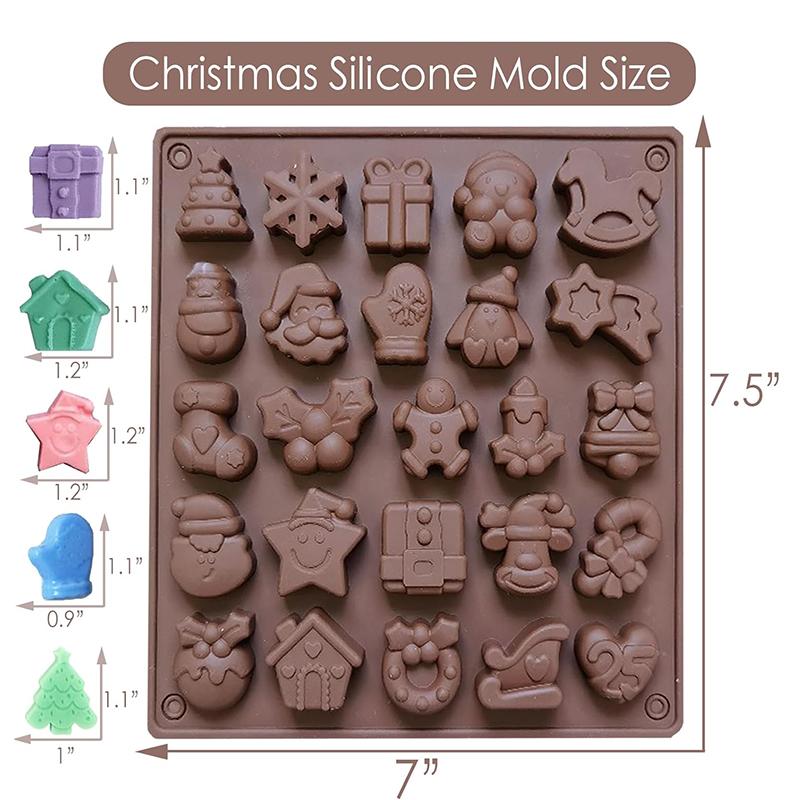 Christmas Chocolate Mold Xmas Candy Gummy Silicone Mould Jelly Ice Cube Tray Gingerbread Man House Holly Leaf Bell Santa Kitchen
