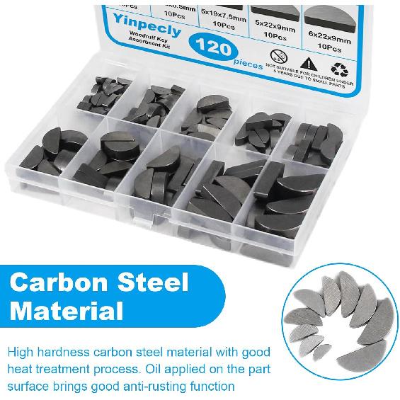 Yinpecly 120Pcs Woodruff Key Assortment Kit, 10 Popular Sizes Of Half Moon Keys, Metric Keyway And Key Stock Set,Woodruff Semicircle Key, Shaft Crank