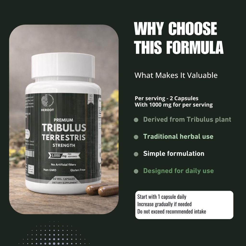 Heroot Tribulus Terrestris 1000 mg 60 Capsule | Supliment Herbal Tribulus | Capsule Vegetariene