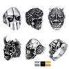 Stainless Steel Skull Rings for Men Vintage Hannya Mask Devil Horn Skull Jesus Sparta Helmet Gothic Signet Ring Jewelry