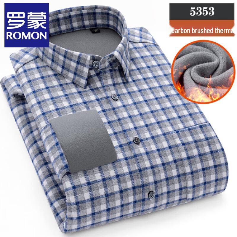 

Romon Men s Velvet-Lined Brushed Cotton Plaid Long-Sleeve Shirt 41