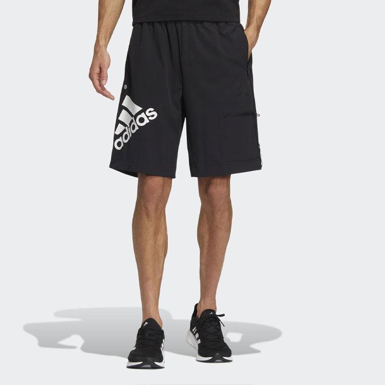Adidas Solid Color Letter Logo Straight Leg Sports Shorts Men Bottoms Black HE7417