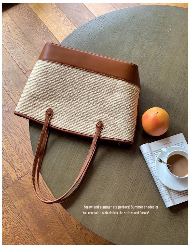 

Летняя ретро-сумка-тоут из соломы 2025 года — большая вместимость, простой дизайн подмышек