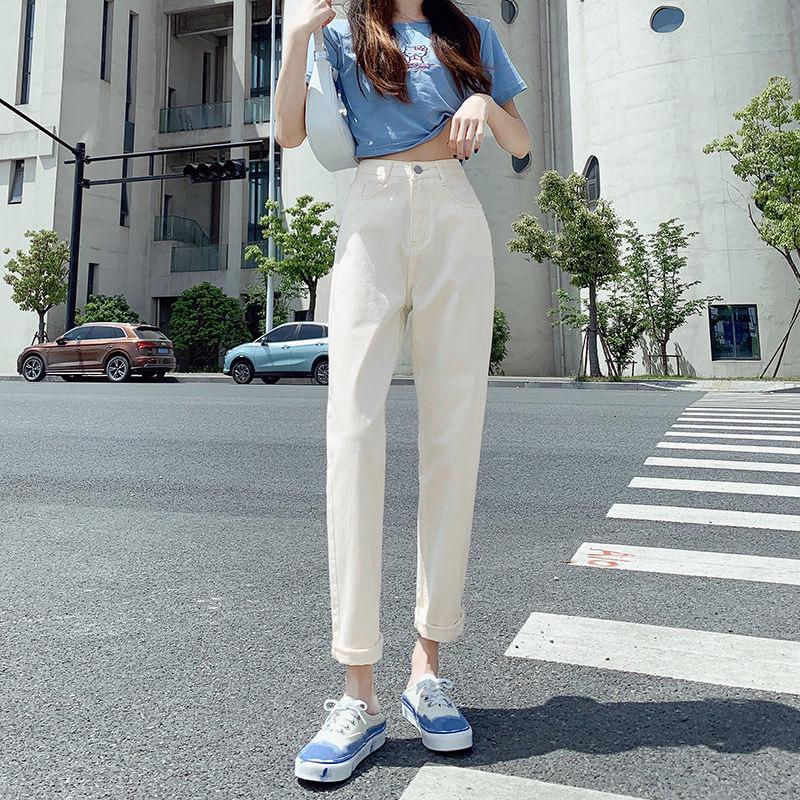 Apricot High-Waist Korean Carrot Jeans for Women - 2021 Loose Fit, Nine-Point Style