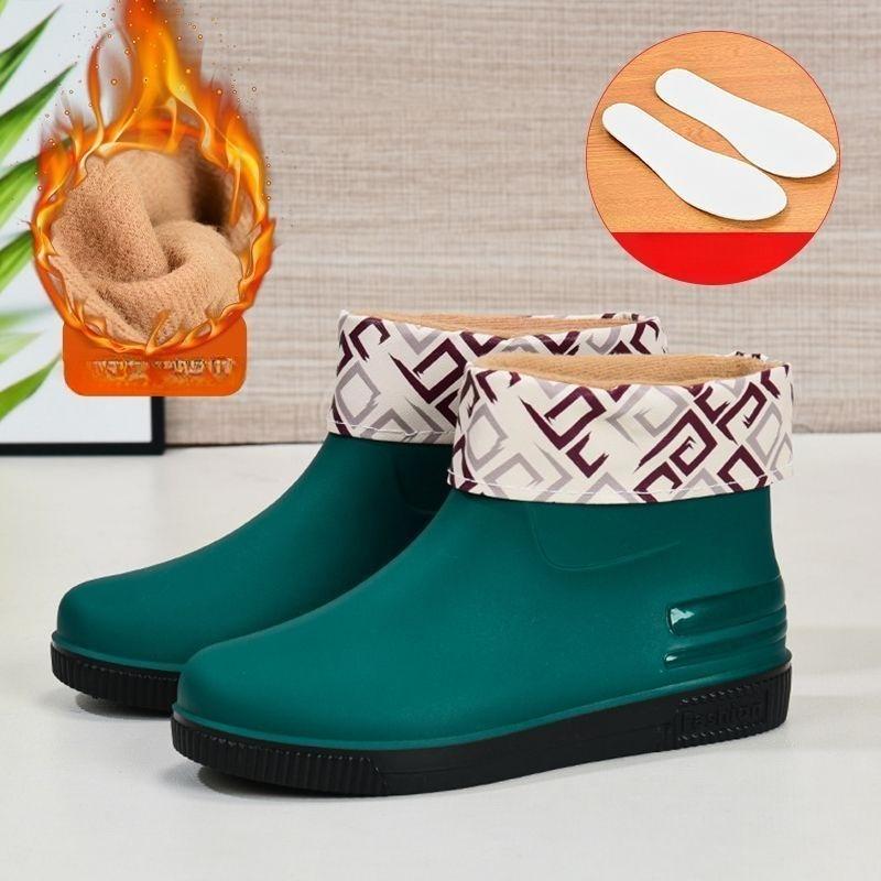 Send Insoles, Fashion Rain Boots, Women's Low-cut Waterproof Shoes, Plus Velvet Warm Rain Boots, Non-slip Rubber Boots