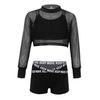 Kids Girls Cool Hip Hop Dance Outfits 3Pcs Workout Short Net Blouse with Tank Top and Boyshorts Set Street Dance Clothes