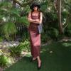 Simple solid color square neck suspender dress European and American summer new slim cotton and linen long dress