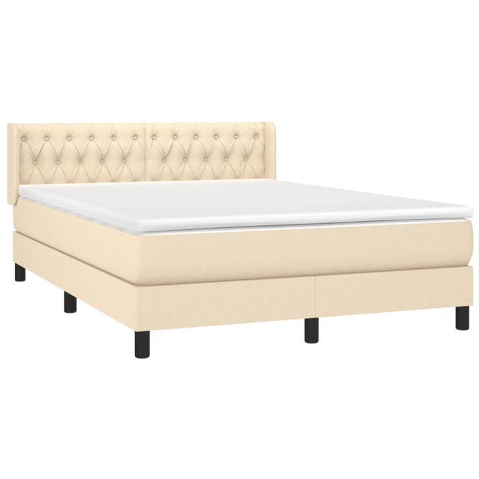 3129958 vidaXL Lit à sommier tapissier avec matelas Crème 140x200 cm Tissu