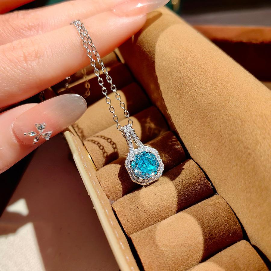 Fashion Square Bag Octagonal Rose Cut Pendant Necklace Colorful Diamond Ring Aquamarine Earrings Pink Diamond Treasure Suit Women