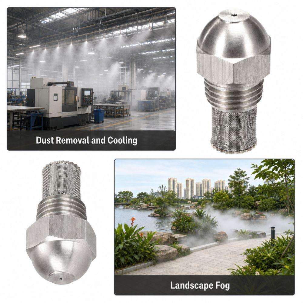 2PCS 304 Stainless Steel Misting Nozzle 1/4 BSPT 1.5mm Orifice Atomizing Spray Tip Silver Outdoor Cooling Nozzle Garden Watering