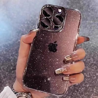 Luxusný kryt Bling Glitter Bumper Clear Case pre iPhone 16 15 14 13 12 11 Pro Max nárazuvzdorný pevný počítač s krytom objektívu na pozadí
