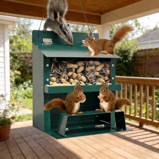 Outside Squirrel Feeder Metal Chipmunk Feeder with Clear Window Outdoor Wall Mounted Peanut Feeder Gift for Wildlife Lovers