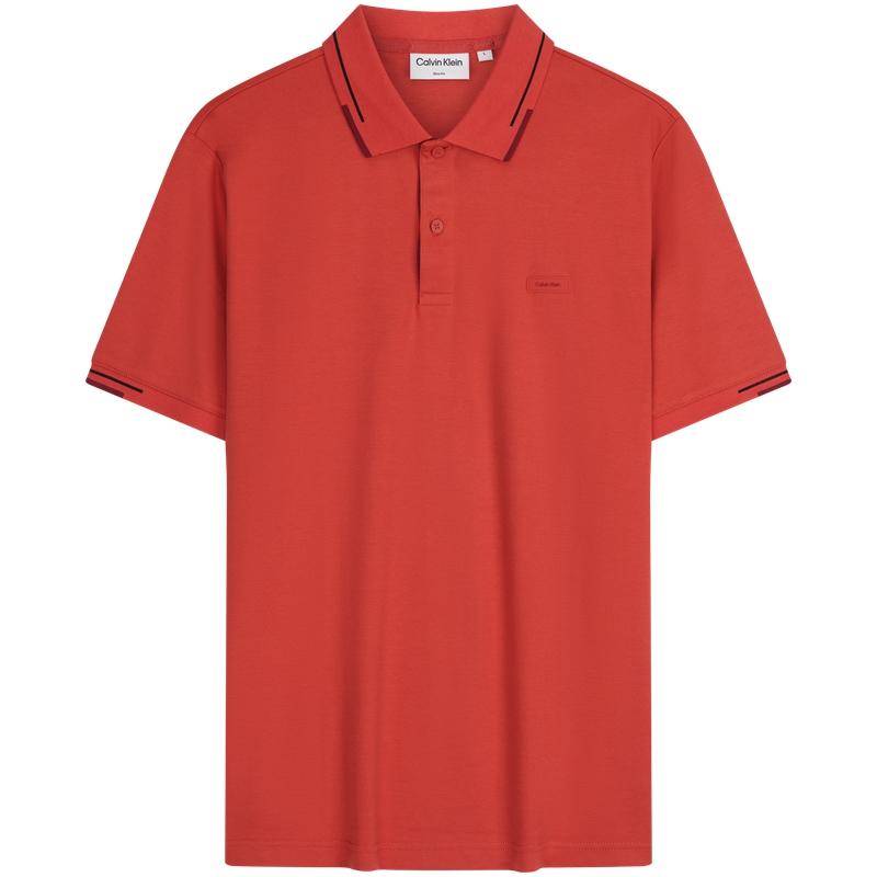 Calvin Klein Business Casual Commuter Simple Logo Cotton Trim Short Sleeve Polo Shirt Men tops K112477