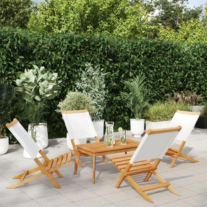 VidaXL Chaises de jardin pliantes lot de 4 tissu et bois massif, siège de jardin, chaise de patio, chaise à manger de 3214637