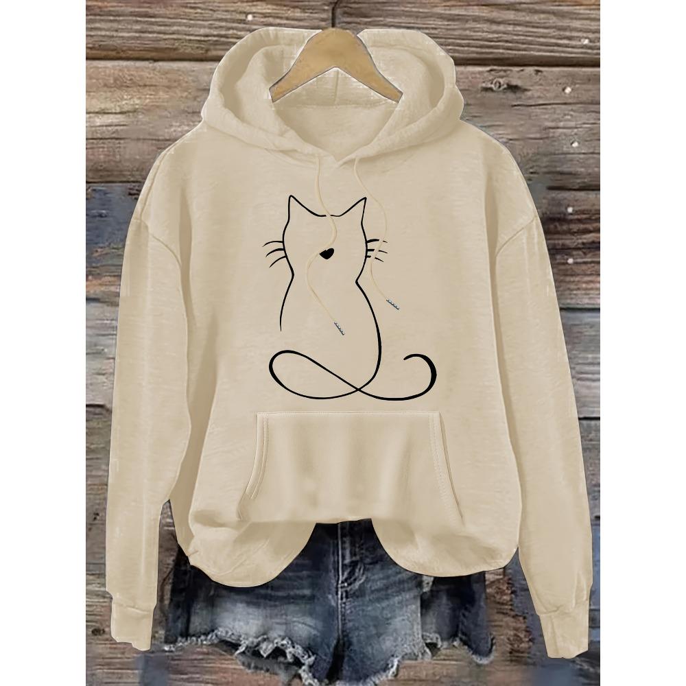 Casual Cat Print Hoodie Women's Clothing Hooded Sweatshirt Cute Long Sleeve Autumn Winter Hoodie Fashion Sweatshirt
