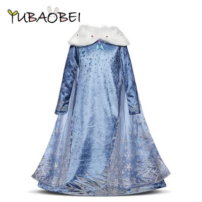 Gilrs Cloak Dress Kids Girls Manica lunga Abito da principessa blu Costumi cosplay di Natale di Halloween