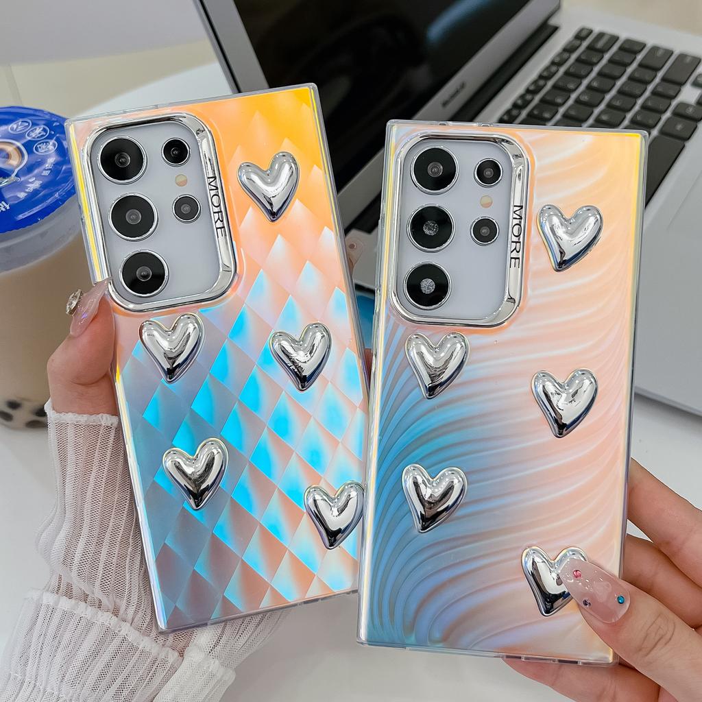 Electroplating Laser Suitable for Samsung S25ultra Mobile Phone Case Three-dimensional DIY Love S24Plus Premium A56