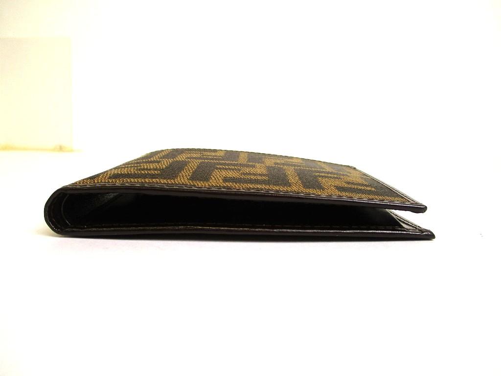 Authentic FENDI Zucca Khaki Canvas Brown Leather Bifold Wallet Compact Wallet #a934  Refurbished