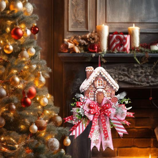 Gingerbread Christmas Wreath Festive Holiday Door Decoration Farmhouse Wall Hanging All-Weather Seasonal Garland for Porch Decor Classroom Courtyard