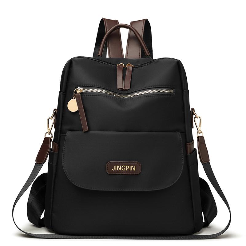Lightweight Nylon Convertible Backpack with Front Flap Pocket Contrast Trim Dual Zipper Casual Daypack for Women Daily Travel