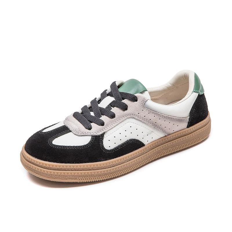 Fashion GKTINOO Spring Autumn Suede Sneakers Women Genuine Leather Patchwork Flats Lace-up Round Toe Ladies Training Shoes Handmade