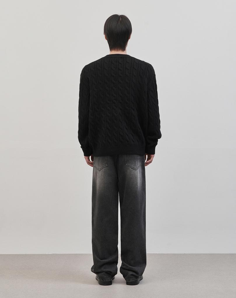 WORK ON BODY OFF Tresso Semi-Overfit Cable Long Sleeve Knit [Black]