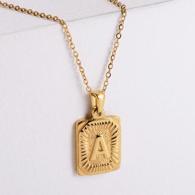 2024 Stainless Steel Electroplated 18K Gold A-Z Rectangular Letter Necklace
