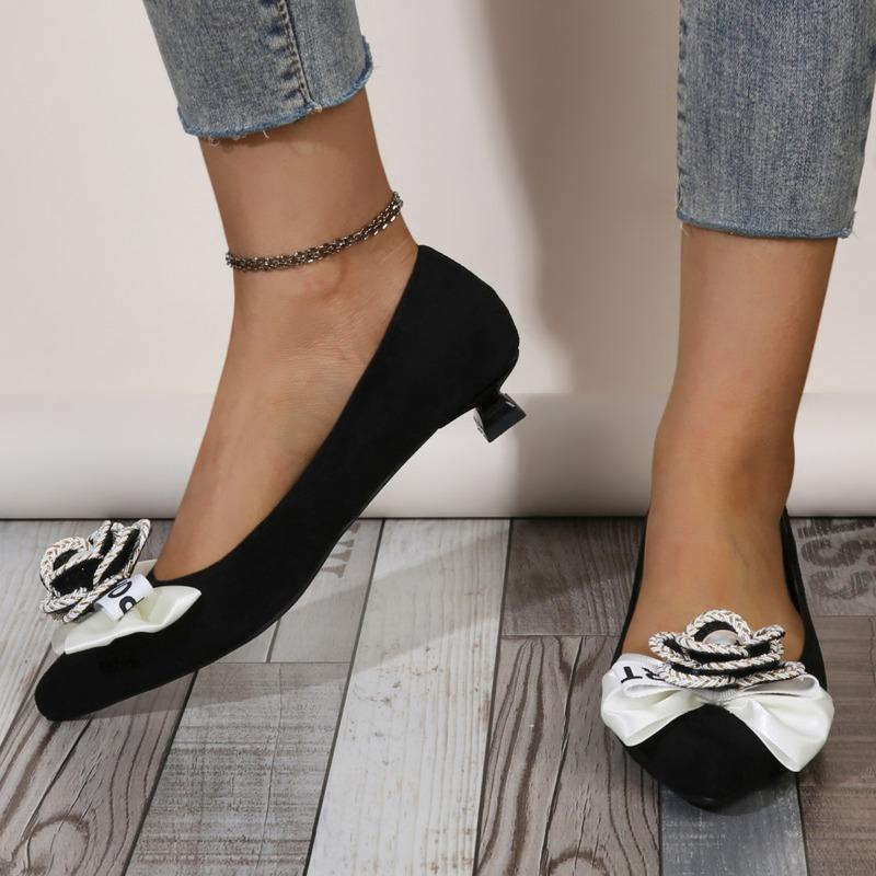 2025 Women Pumps Med Heel Square Point Toe Camellia Flower Pumps Office Lady  Shoes Soft Soles Slip on Single Shoes