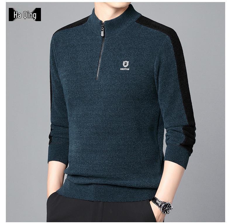 Men s Plus Velvet Half-High Collar Long Sleeve Sweater - Autumn/Winter Base Layer Knitwear XXXL