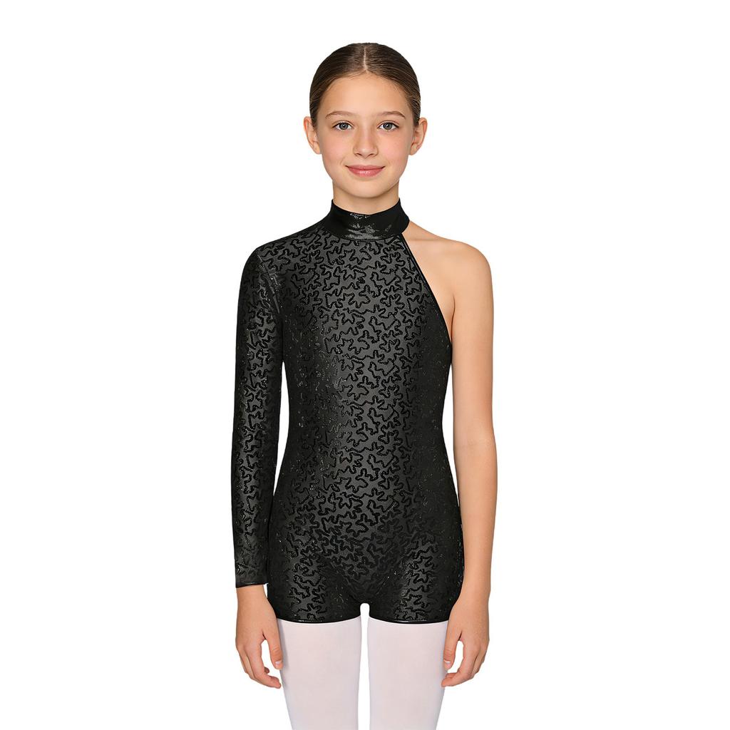 Kinder Mädchen Single Lange Ärmel Glänzende Pailletten Tanz Gymnastik Kurzen Overall Bühne Leistung Kleidung