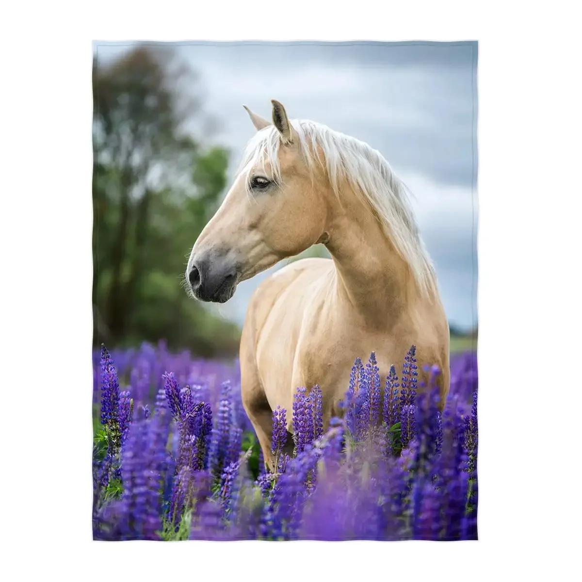 

Horses Blankets Coral Fleece Plush Summer Nature Wild Animals Portable Lightweight Throw Blankets for Home Car Bedspreads 80x120cm