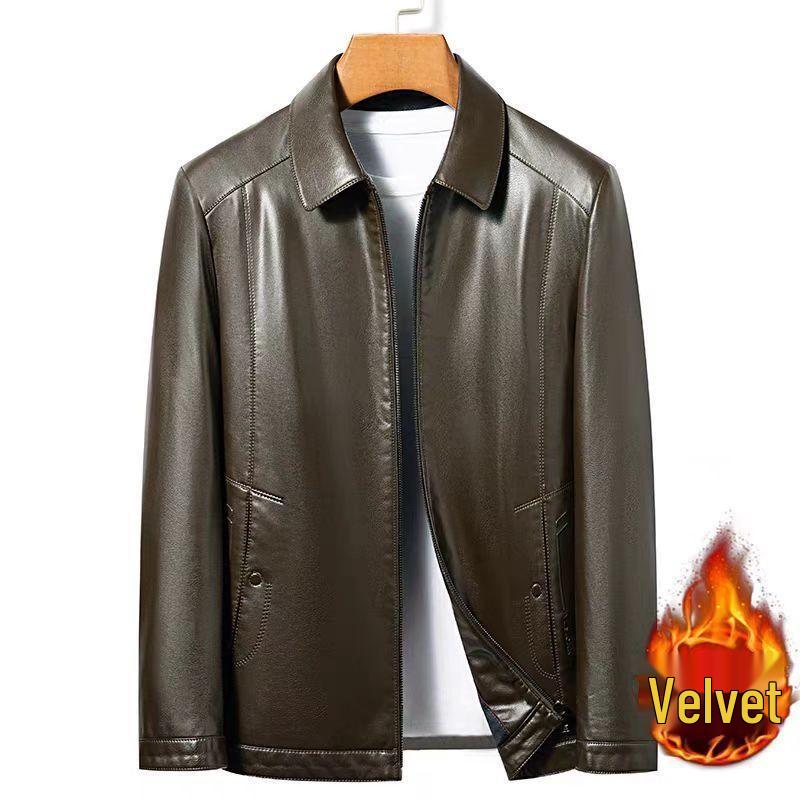 Men's Thickened Leather Jacket with Fleece Lining for Winter Cycling and Cold Protection, Ideal for Middle-Aged and Elderly.
