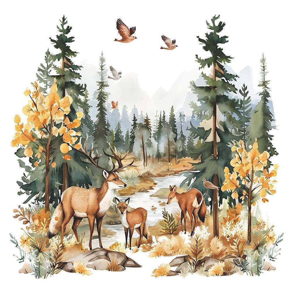 Fun-b53 Cartoon Deer Forest Children's Room Kindergarten Home Background Landscaping Wall Sticker