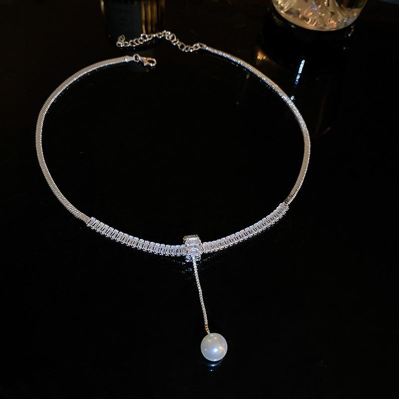 Korean cold wind diamond love pearl necklace Internet celebrity niche design temperament collarbone chain necklace women