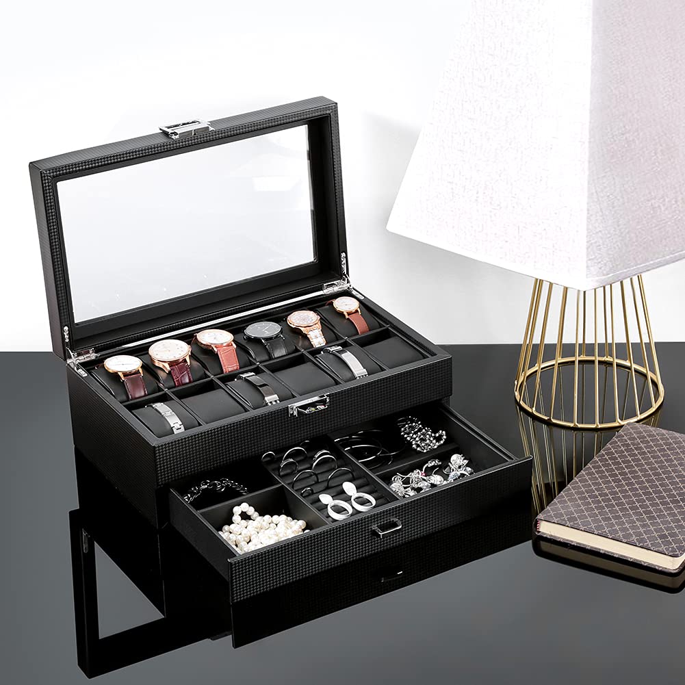 DRAIGERWAY Watch Watch Accessory Jewelry Watch Watch Watch Collection PU Leather 12 Case, Case, Box, Storage, Case, Storage, Case, (Carbon Fiber,