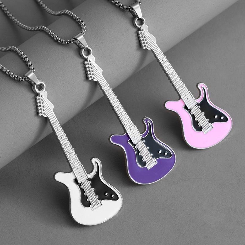 Europäische und Amerikanische Hip-Hop Musik Gitarre Halskette Einfach und Vielseitig Bunter Öltröpfchen Anhänger Schmuck