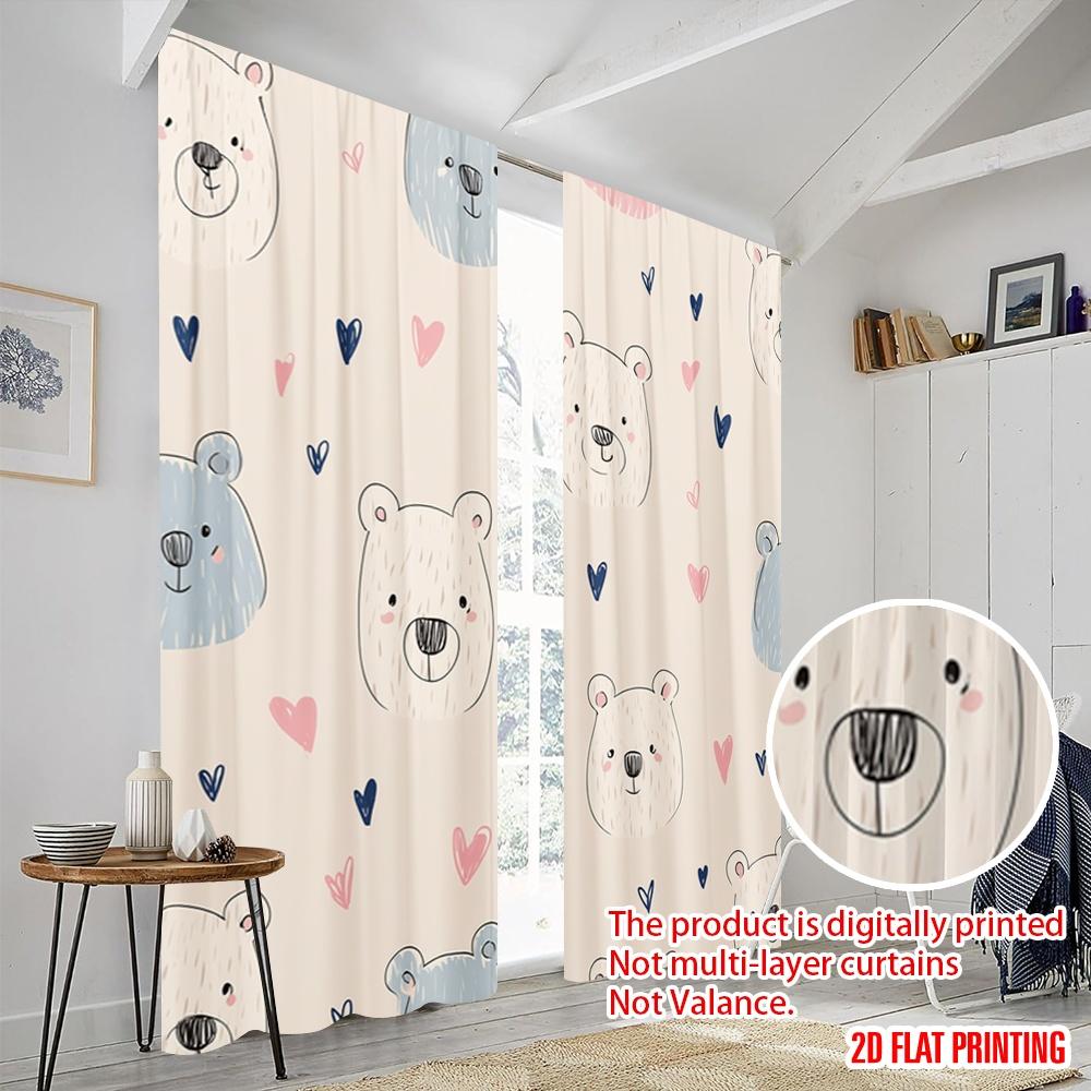 2pcs,2D Plane Printing Popular Curtain Panels Smiling Bears and Hearts Polyester (without Rod) Art Deco Festive Perfect for