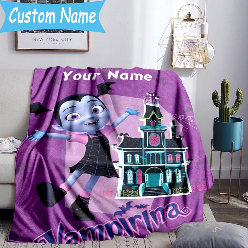 Custom Name Vampirina Blanket Flannel Blanket for Camping, Hiking, Garden Parties, Picnic Essentials,gift for family and friend