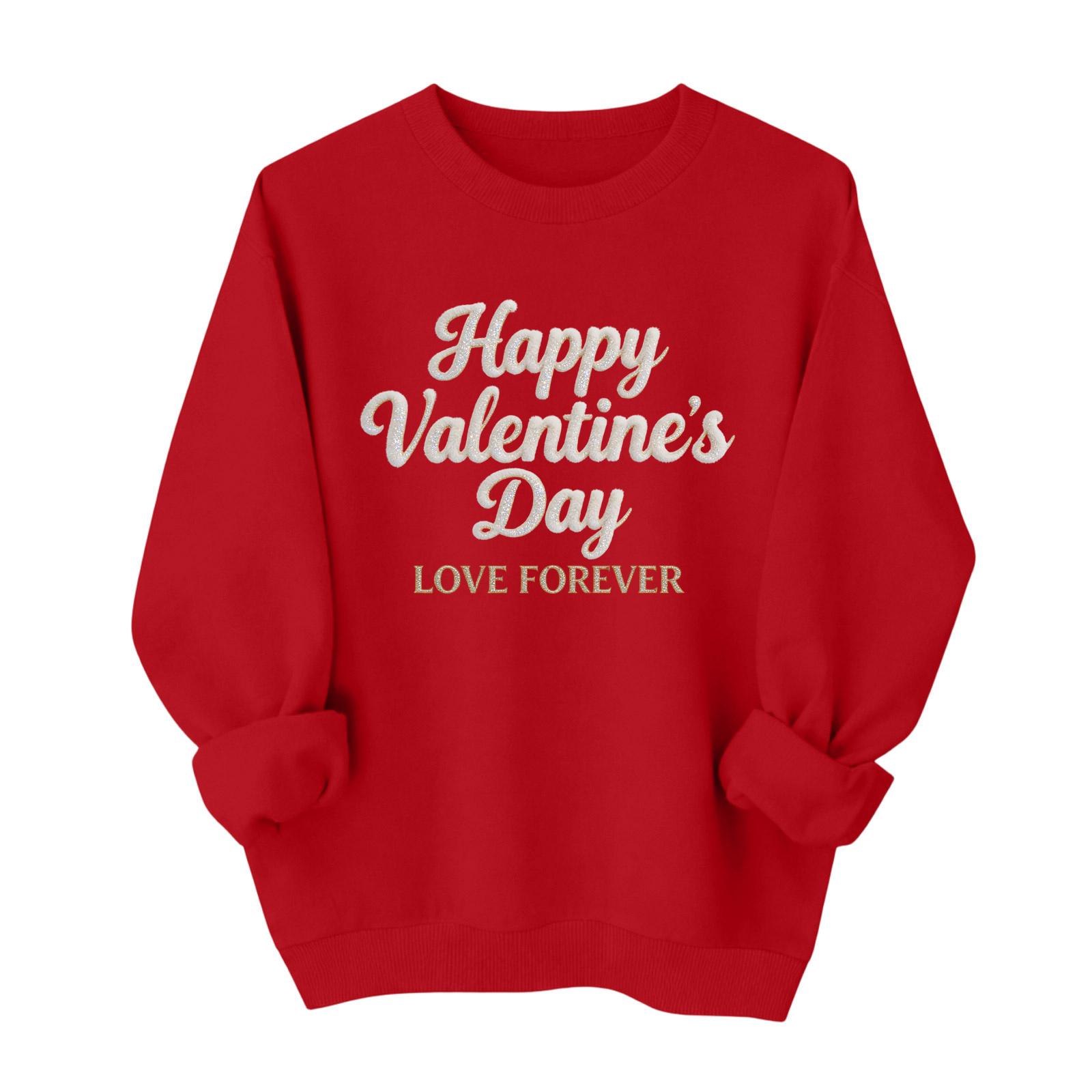 Valentines Sweatshirts For Women Love Heart Graphic Pullover R-neck Long Sleeve Tops Valentine s Day Sweatshirt XL арбуз красный 1730₽