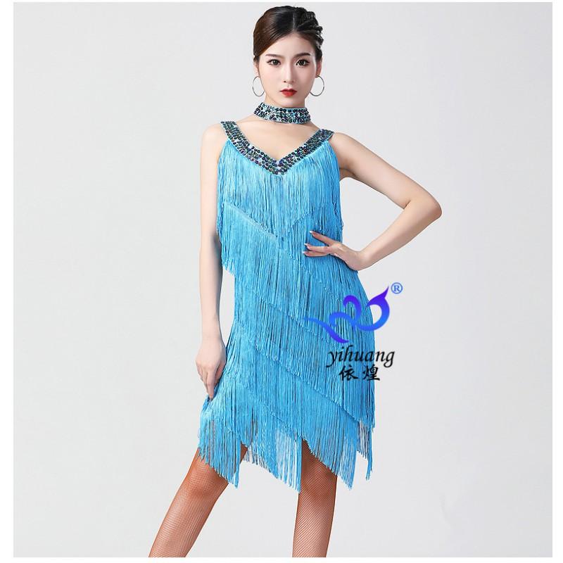 Latin Dance Performance Dress Sequin Fringe Skirt Stage Events Adult Sexy Costume