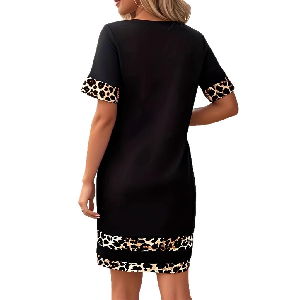 Evropsko-americké patchwork bodycon šaty s leopardím vzorem - Dámské podzimní/zimní, s dlouhým rukávem, úzký střih.