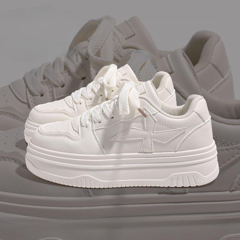 

Мода 2024 года. Белые массивные женские повседневные кроссовки из вулканизированной кожи на платформе. Спортивные кроссовки для бега для женщин. Тенденции. 39 бежевый